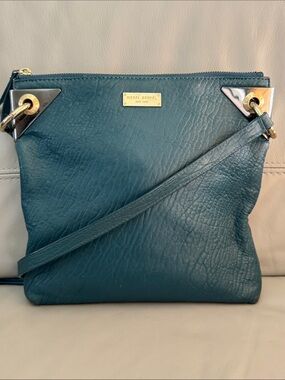 henri bendel Teal Pebbled Leather Crossbody Bag Purse
